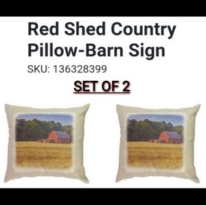RED SHED COUNTRY PILLOW BARN SIGN SET OF 2